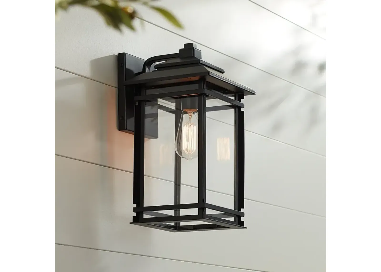 North House 16" High Matte Black and Glass Outdoor Wall Light