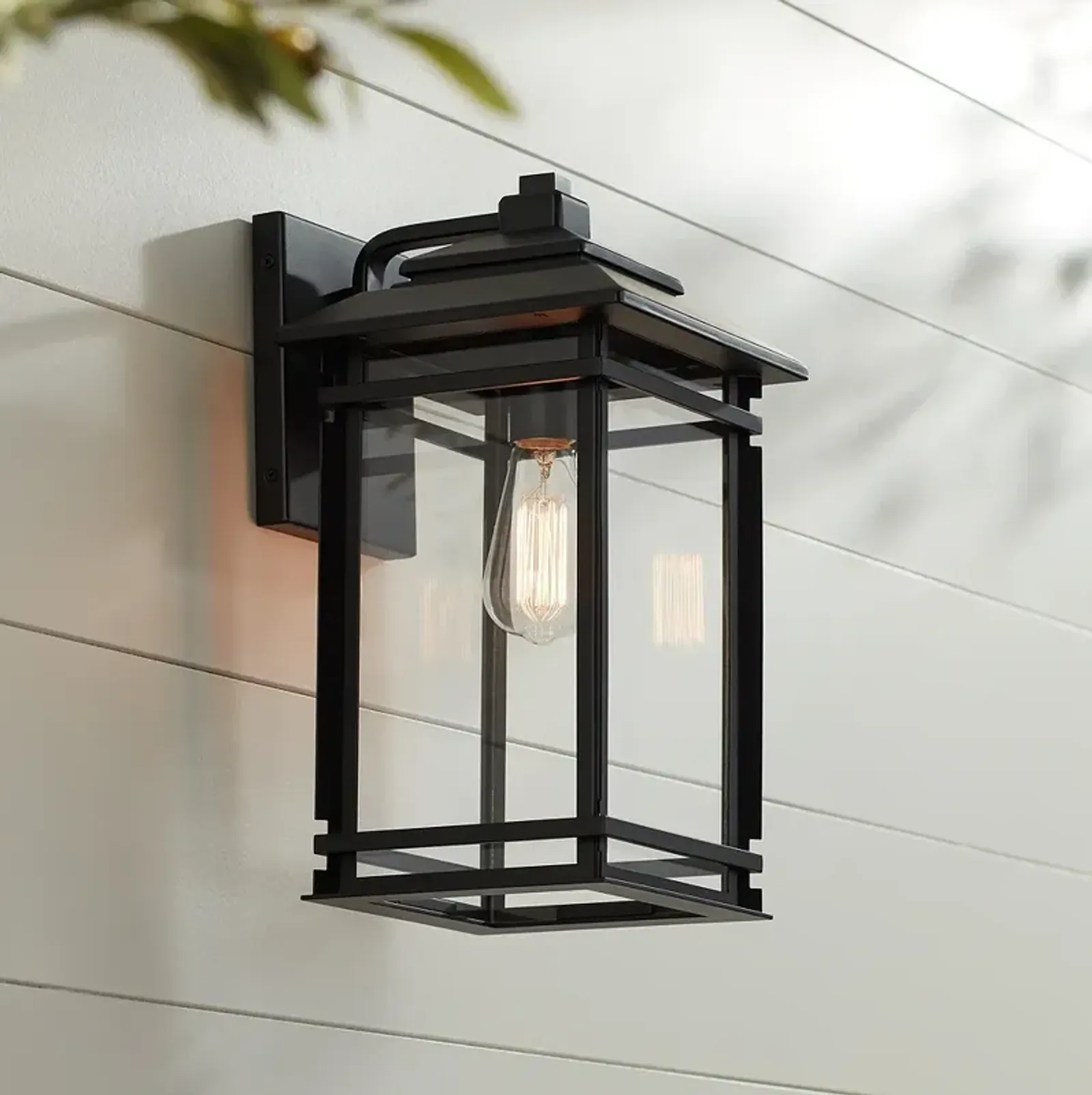 North House 16" High Matte Black and Glass Outdoor Wall Light