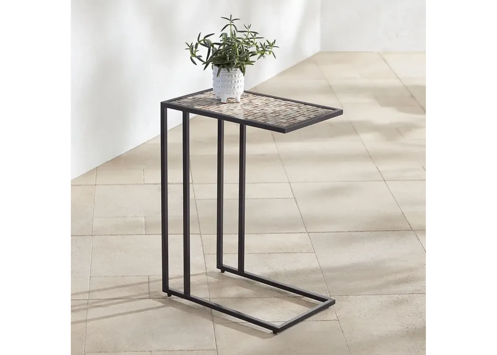 Ikonois 19 3/4" Wide Mosaic Tile Top C-Frame Side Table