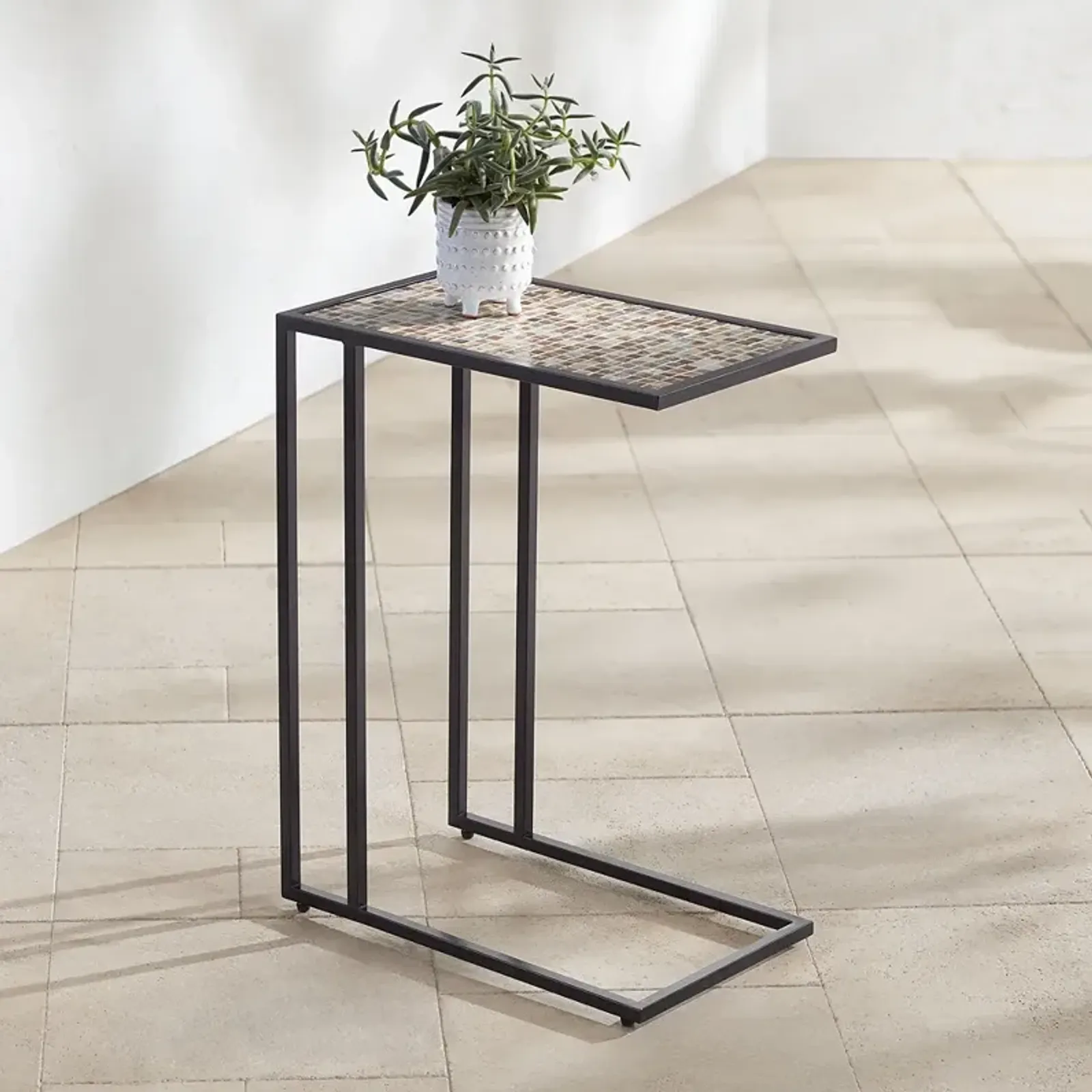 Ikonois 19 3/4" Wide Mosaic Tile Top C-Frame Side Table