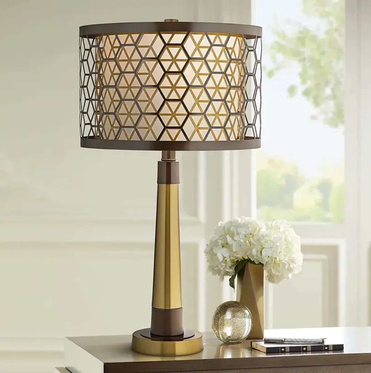 Possini Euro Stephano Bronze and Gold Modern Luxe Table Lamp