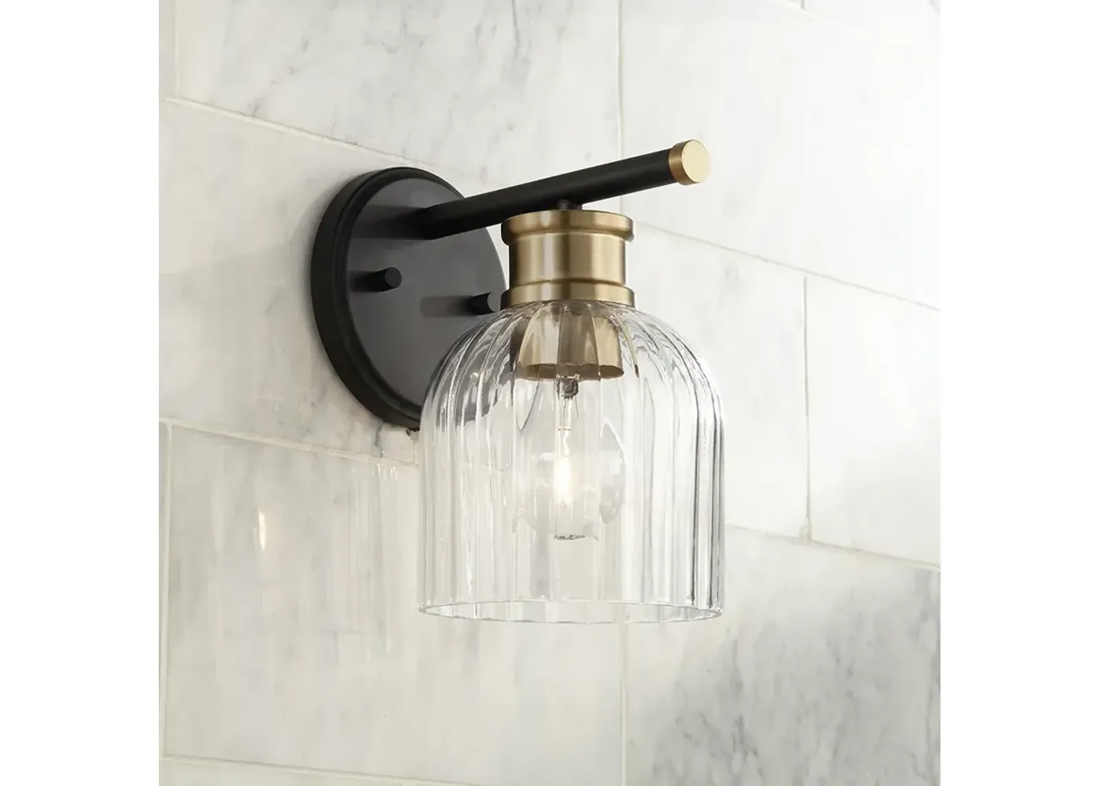 Stiffel Lana 9" High Black and Warm Brass Wall Sconce