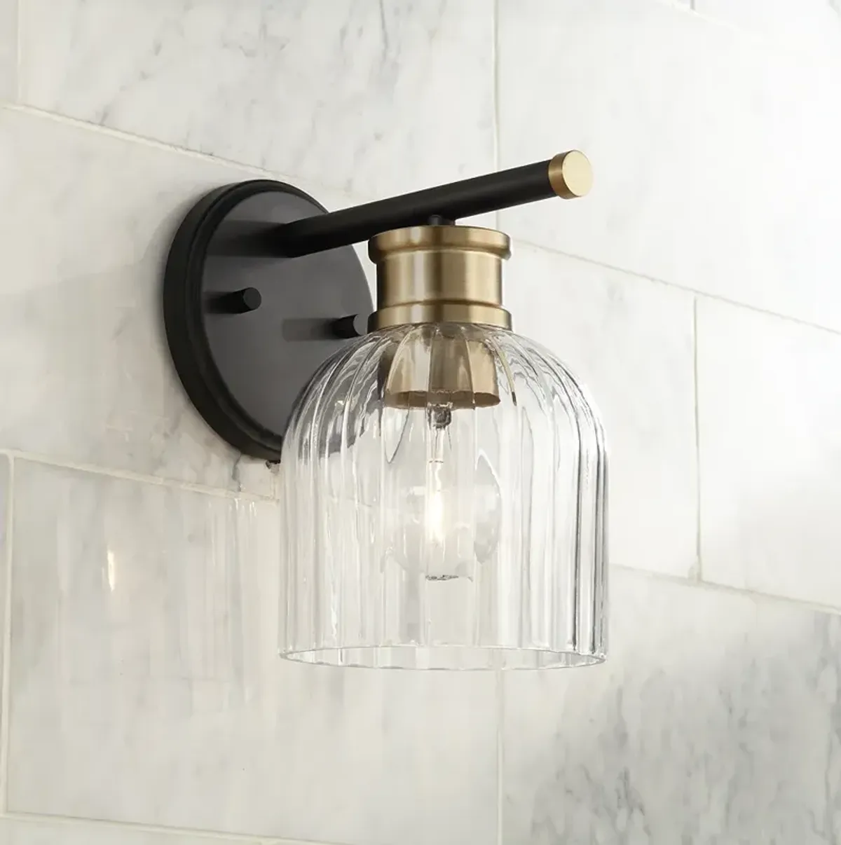 Stiffel Lana 9" High Black and Warm Brass Wall Sconce