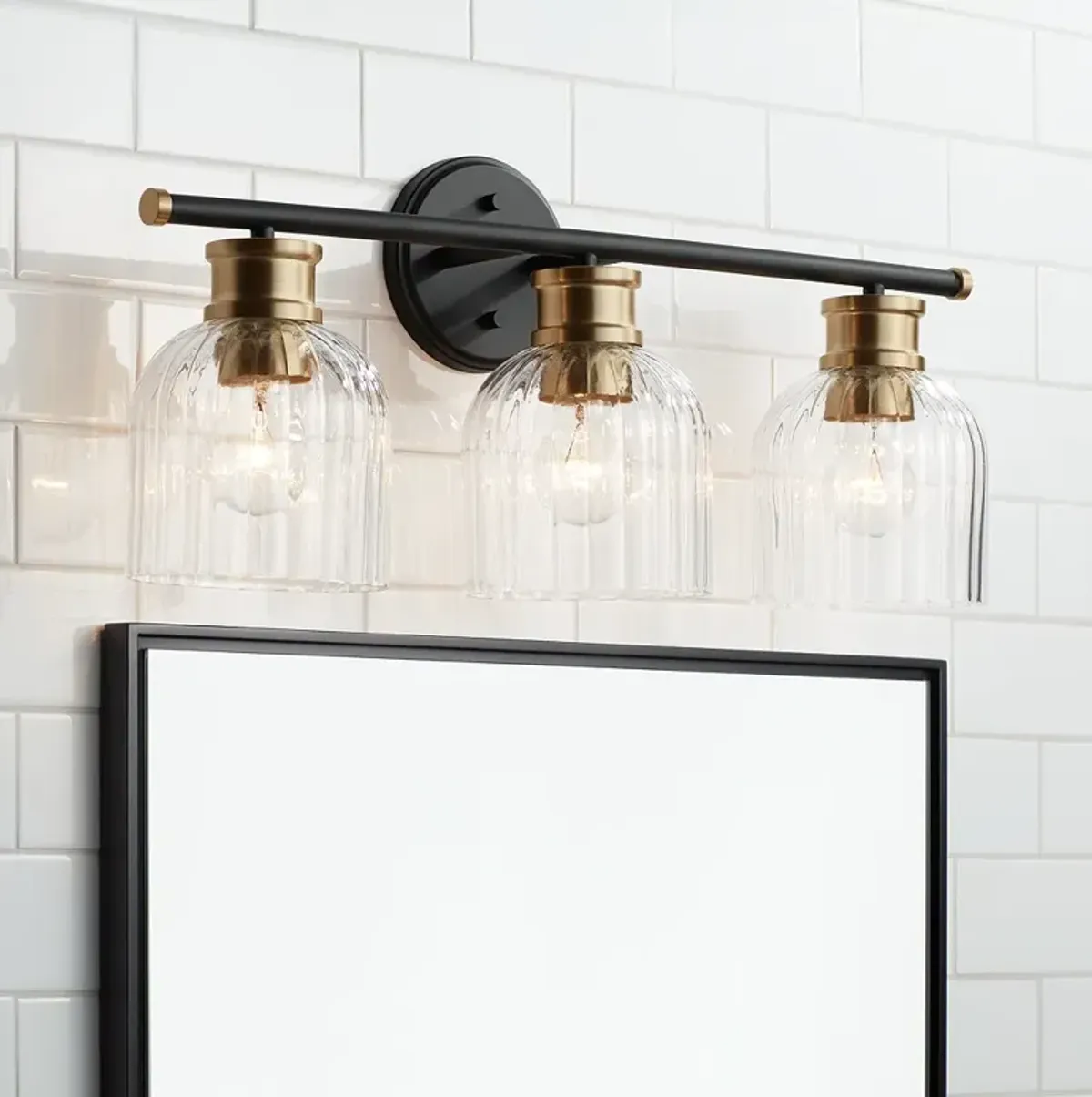 Stiffel Lana 23" Wide Black and Warm Brass 3-Light Bath Light