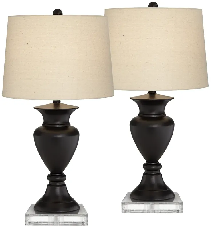 Regency Hill Metal Urn Bronze Table Lamps With 8" Square Risers