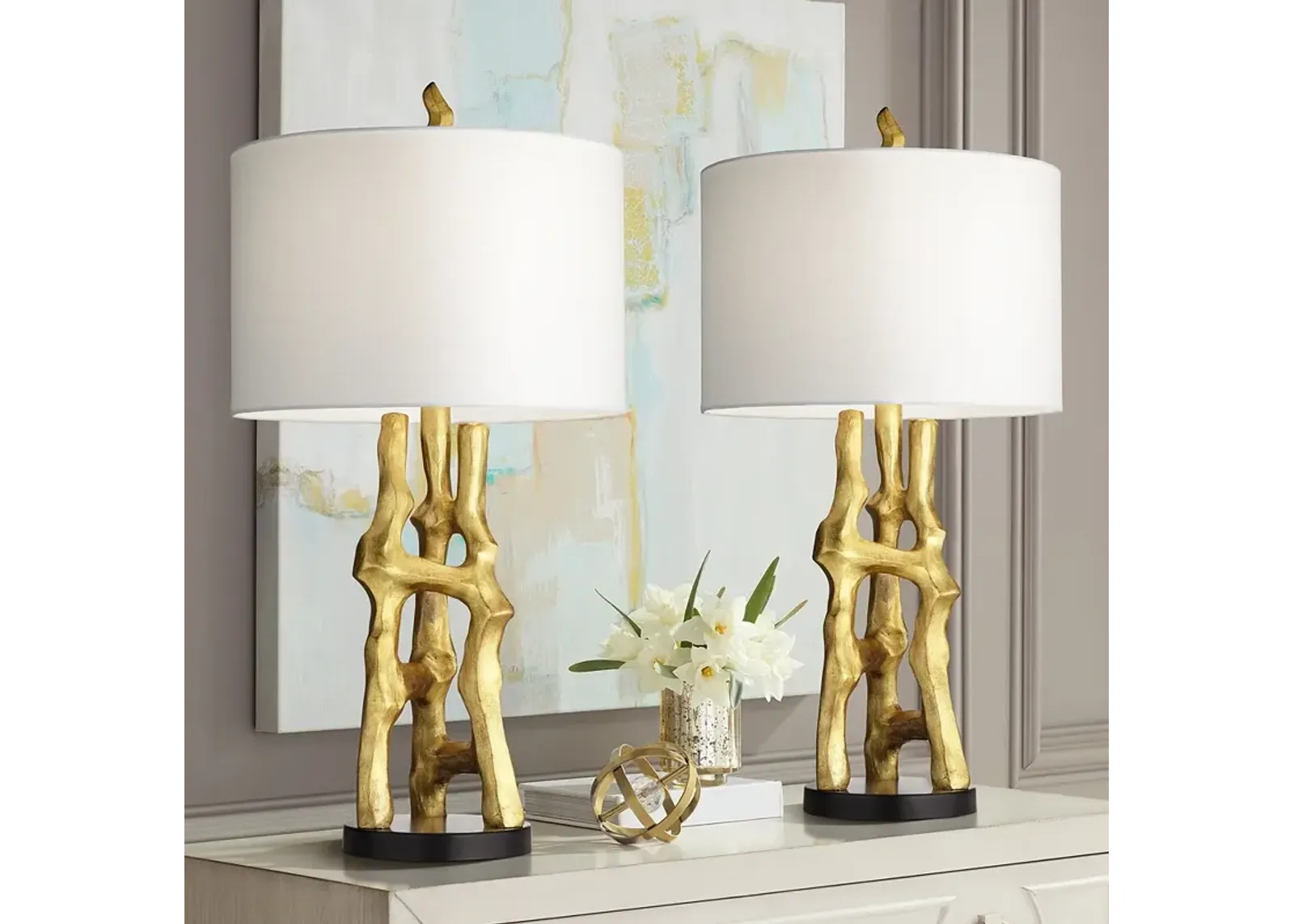 Possini Euro Organic 29" High Gold Sculpture Table Lamps Set of 2