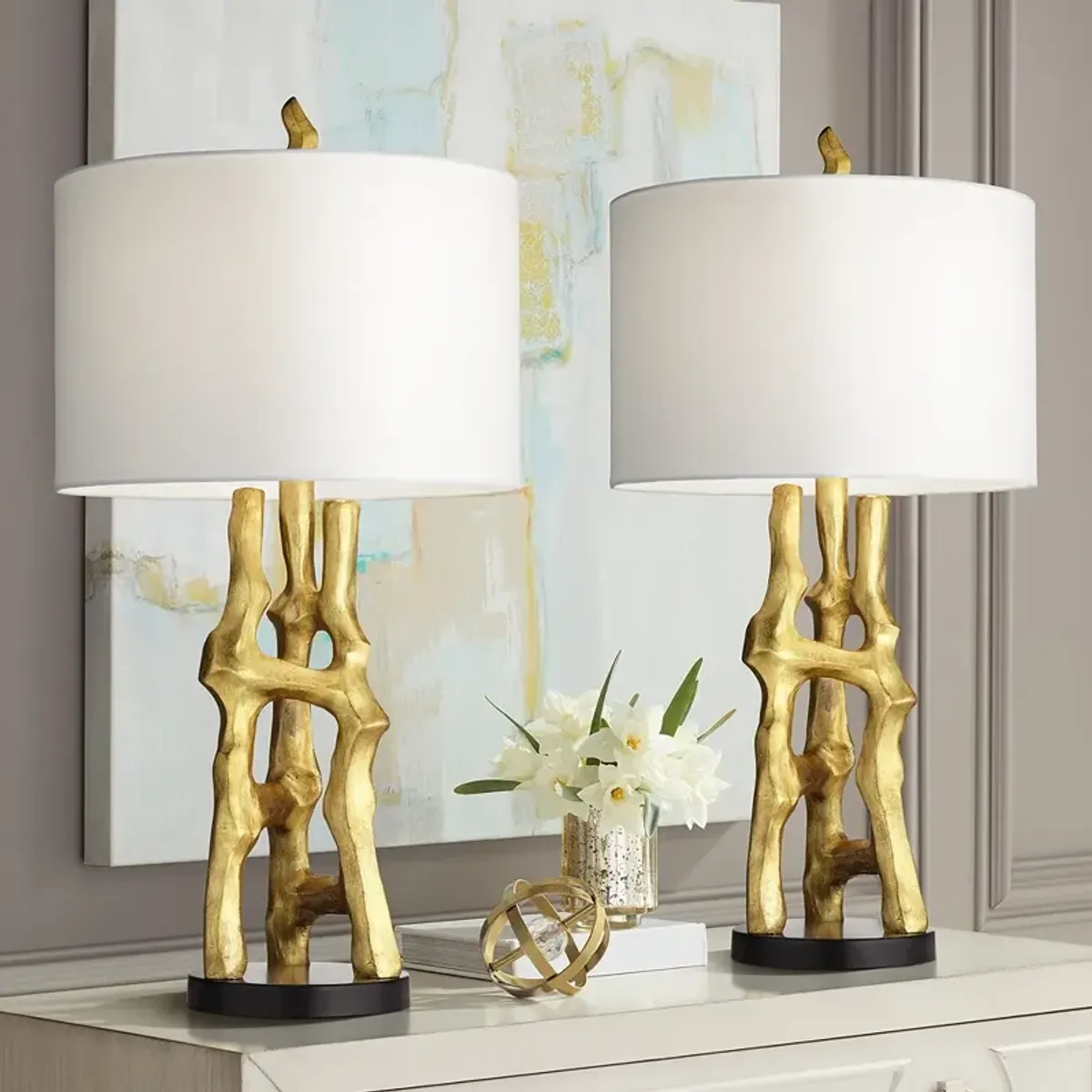 Possini Euro Organic 29" High Gold Sculpture Table Lamps Set of 2