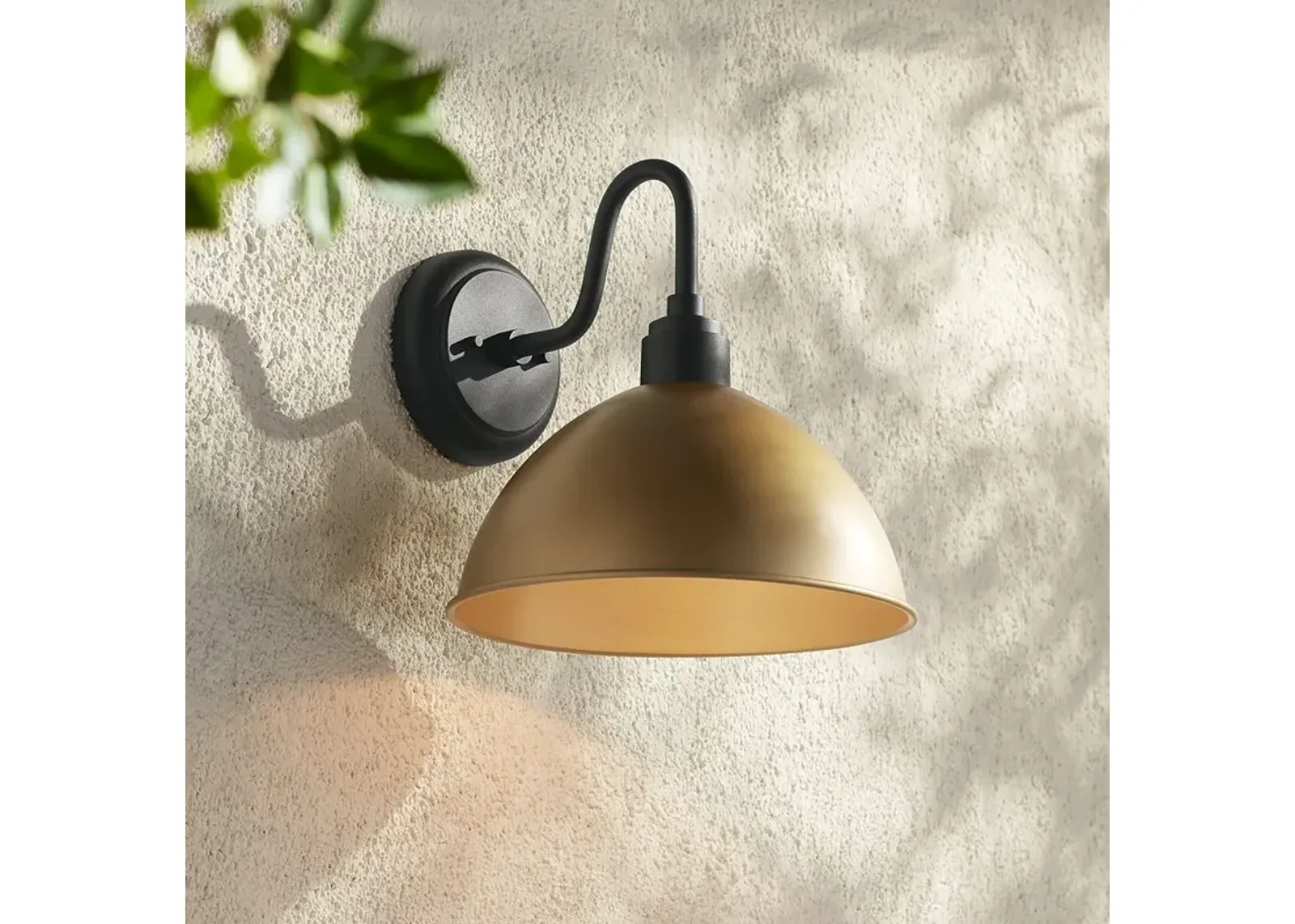 Possini Euro Miles 12 1/2" High Black and Gold Outdoor Wall Light