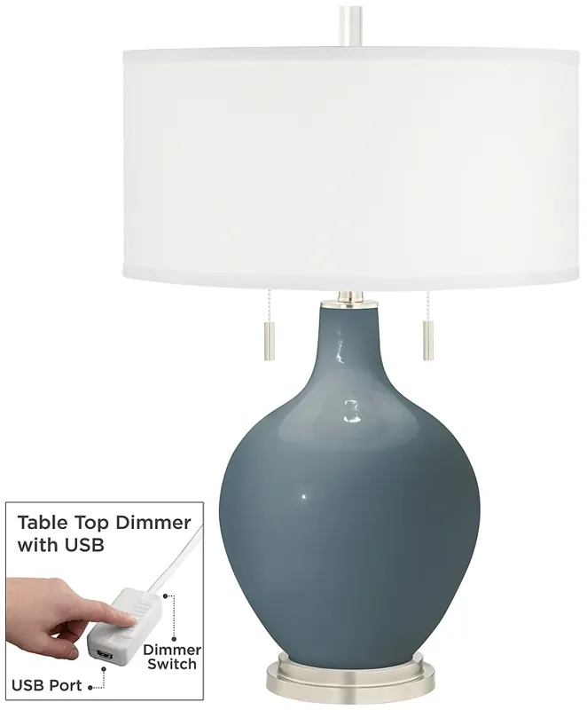 Smoky Blue Toby Table Lamp with Dimmer