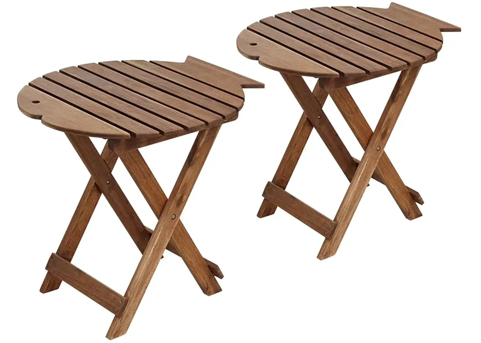 Monterey Fish 21" Wide Natural Wood Outdoor Folding Tables Set of 2