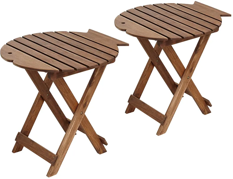 Monterey Fish 21" Wide Natural Wood Outdoor Folding Tables Set of 2