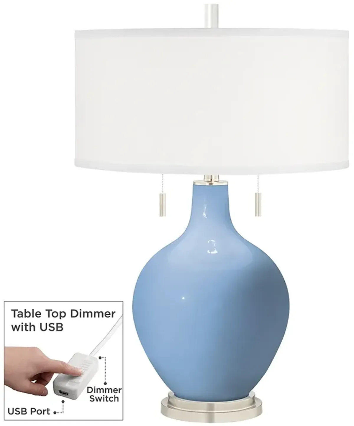 Placid Blue Toby Table Lamp with Dimmer