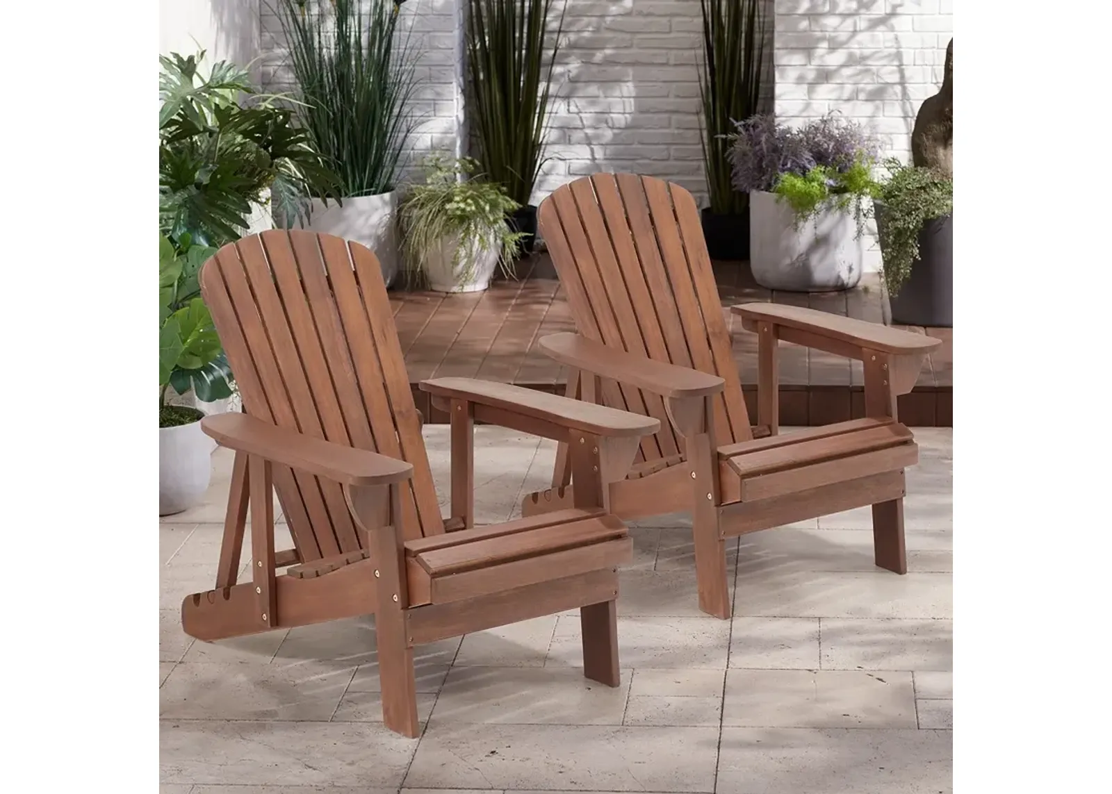 Fletcher Dark Wood Outdoor Reclining Adirondack Chairs Set of 2