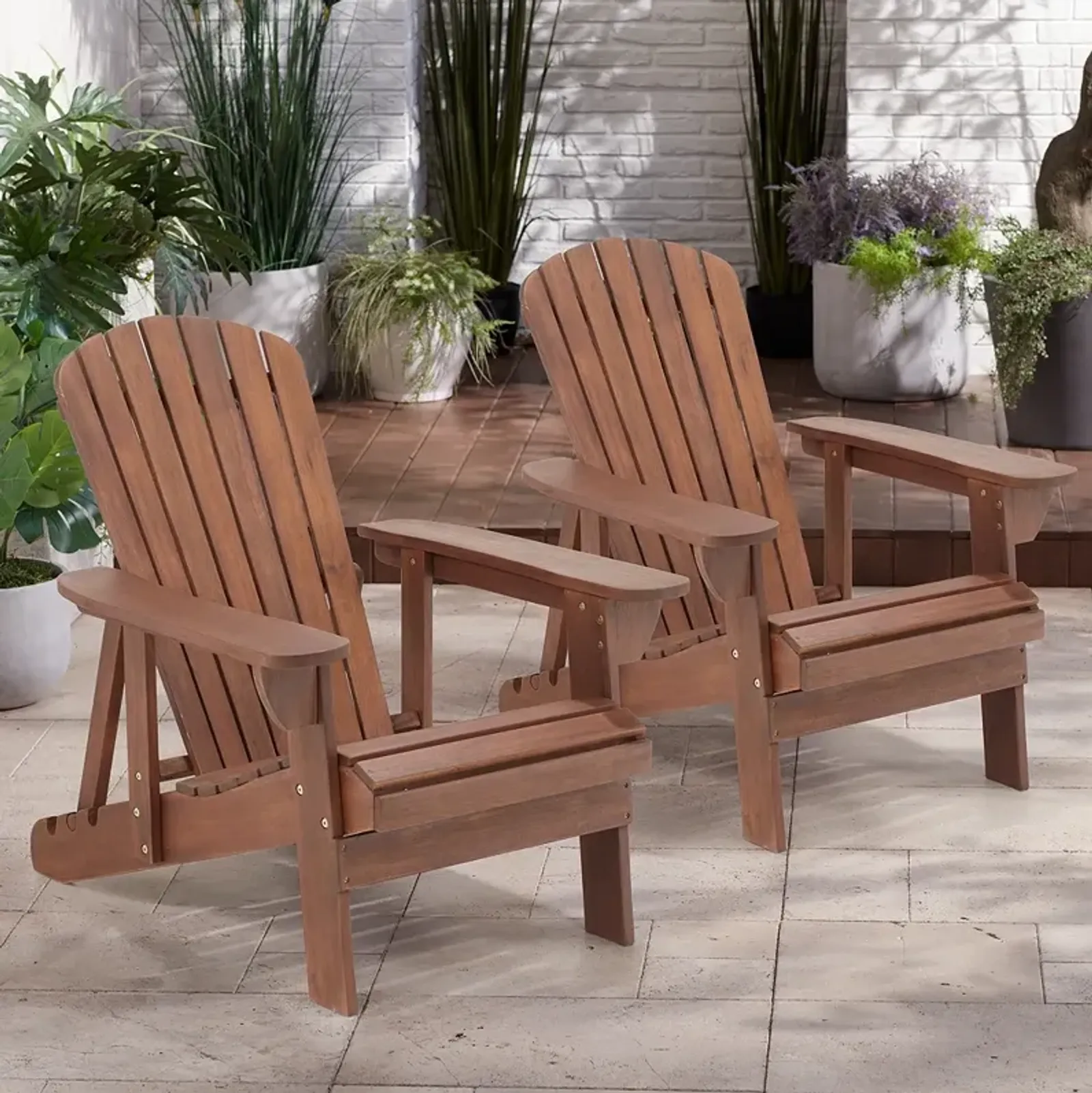 Fletcher Dark Wood Outdoor Reclining Adirondack Chairs Set of 2