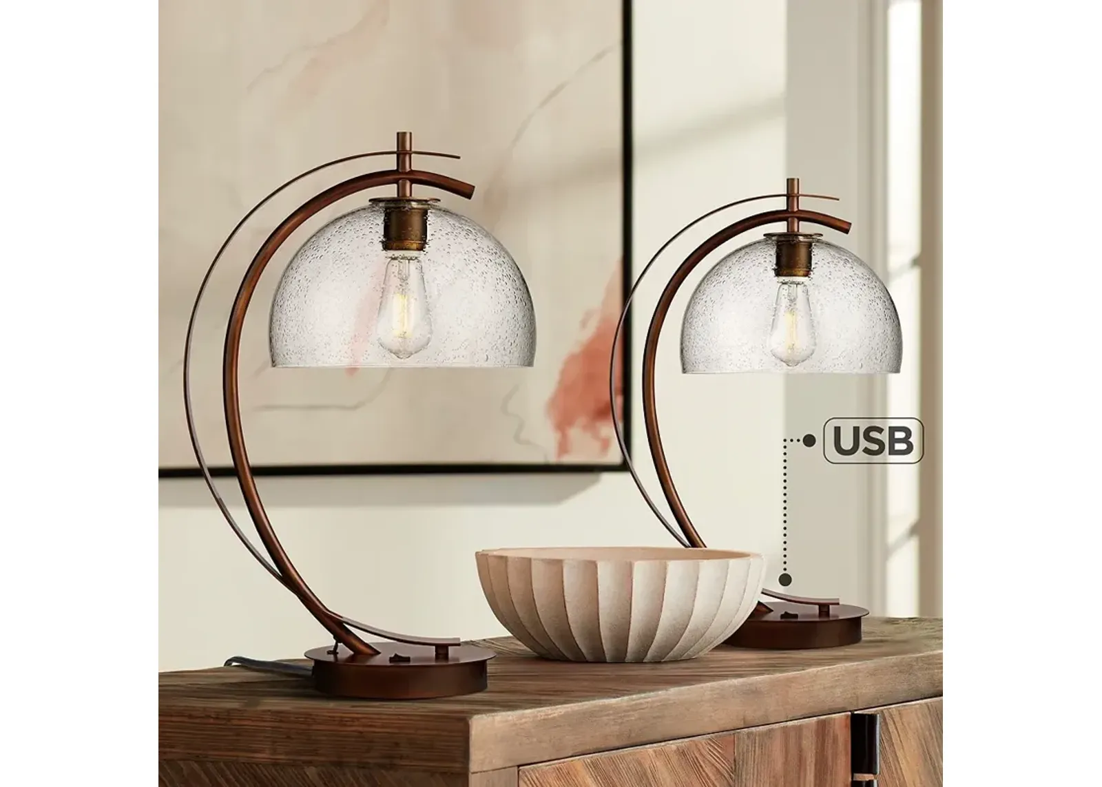 Possini Euro Calvin 22 1/2" Bronze LED USB Desk Lamps Set of 2