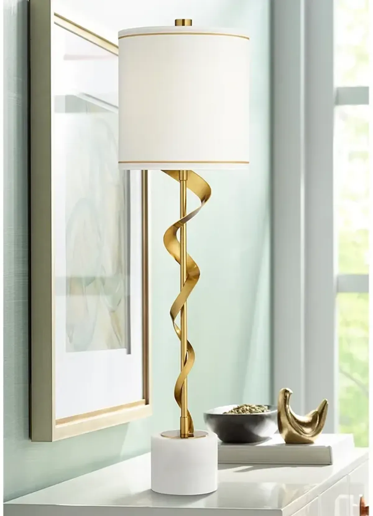 Possini Euro Ribbon 34 1/2" High Marble and Gold Modern Table Lamp