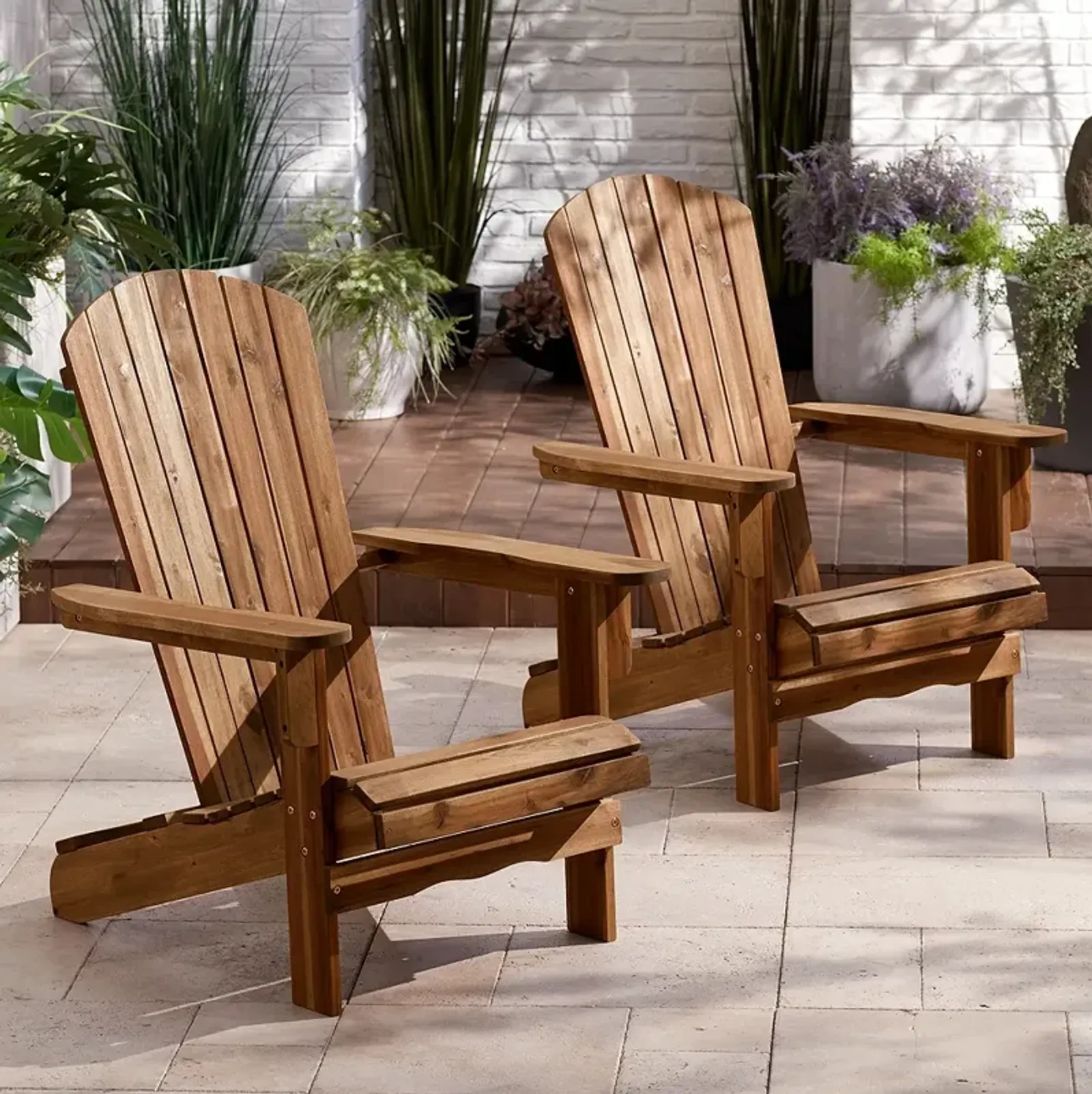 Cape Cod Natural Wood Adirondack Chairs Set of 2