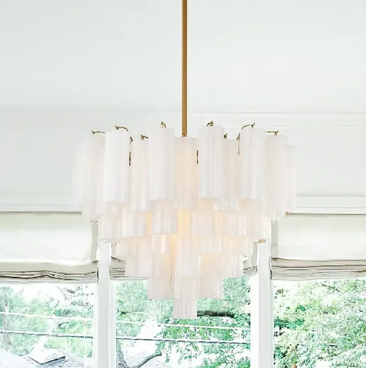 Addis 26 3/4"W Aged Brass 12-Light Chandelier w/ White Glass