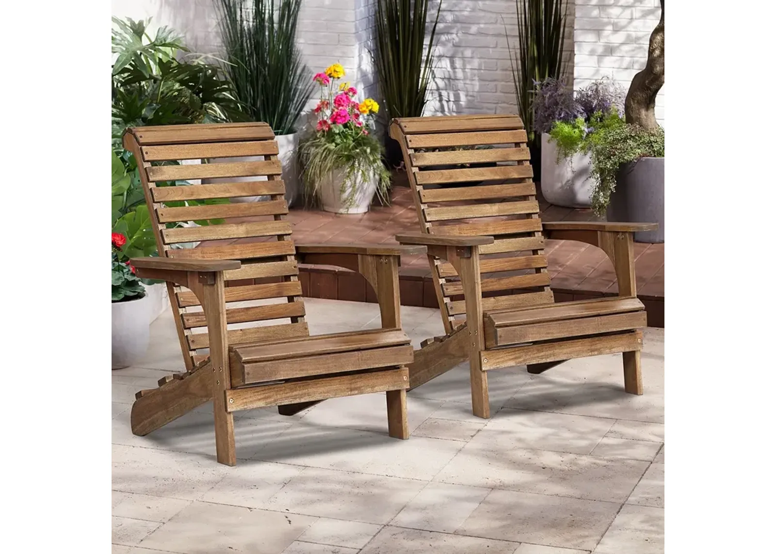 Kenneth Natural Wood Adirondack Chairs Set of 2