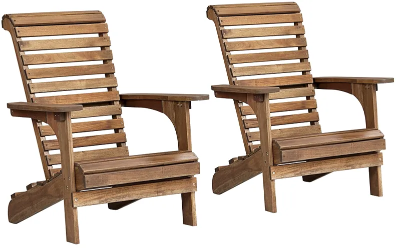 Kenneth Natural Wood Adirondack Chairs Set of 2