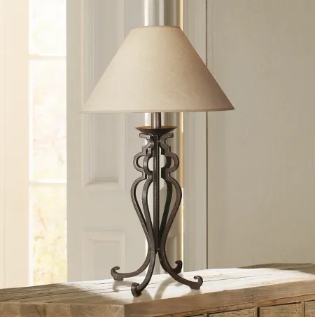 Franklin Iron Works Open Scroll 30" Rustic Wrought Iron Table Lamp