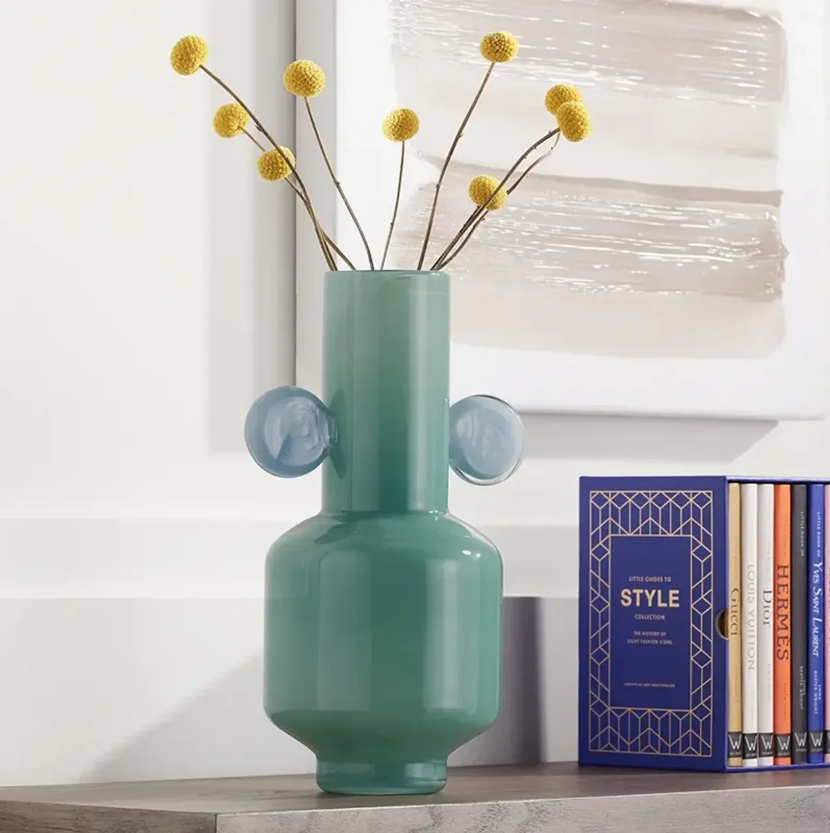 Delvin 12 1/4" High Green and Blue Glass Decorative Vase