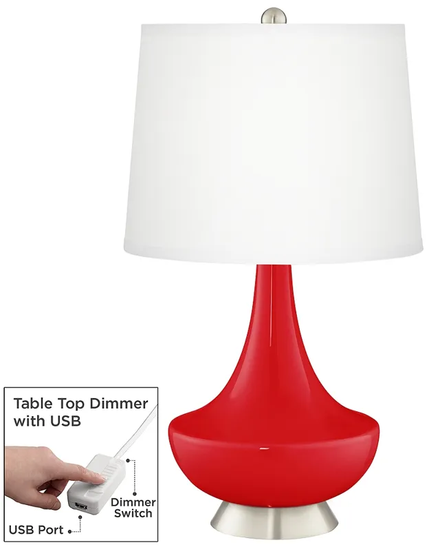 Bright Red Gillan Glass Table Lamp with Dimmer