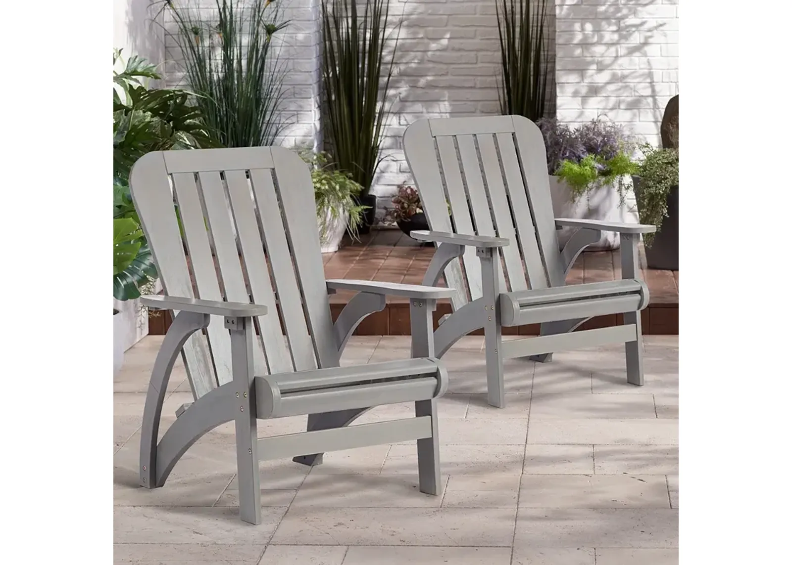 Dylan Gray Wash Wood Porch or Patio Adirondack Chairs Set of 2