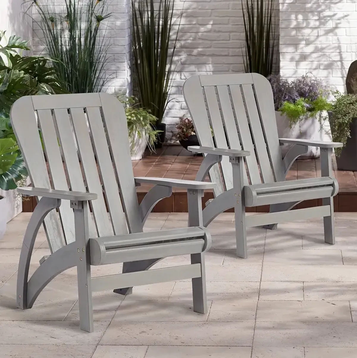 Dylan Gray Wash Wood Porch or Patio Adirondack Chairs Set of 2