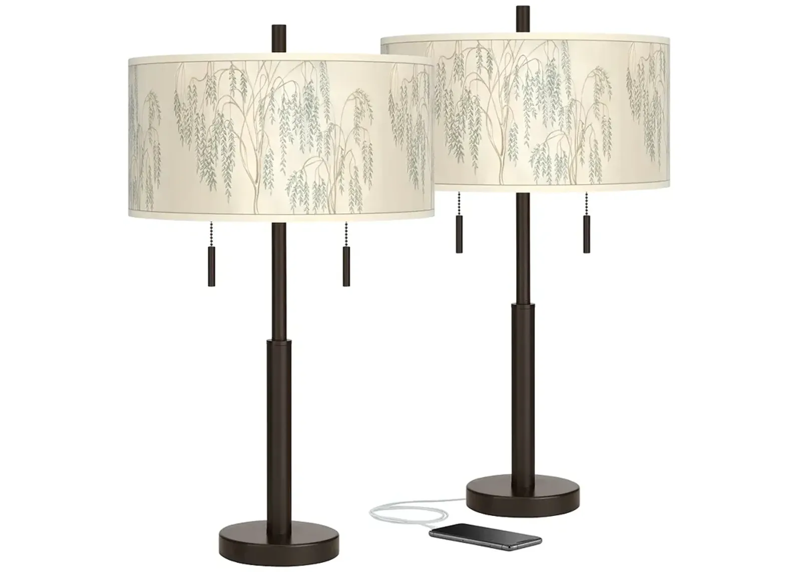 Weeping Willow Robbie Bronze USB Table Lamps Set of 2