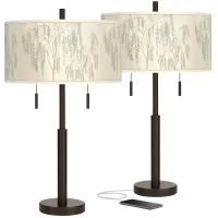 Giclee Glow Floral Spray Brushed Nickel Pull Chain Floor Lamp with Print  Shade 