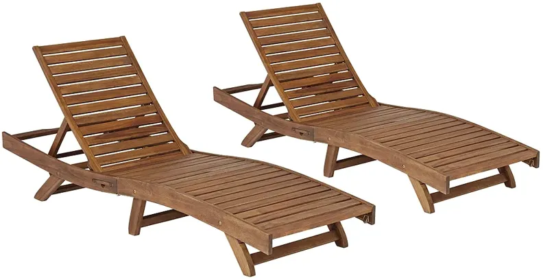 Gambo Natural Wood Adjustable Outdoor Lounger Chairs Set of 2