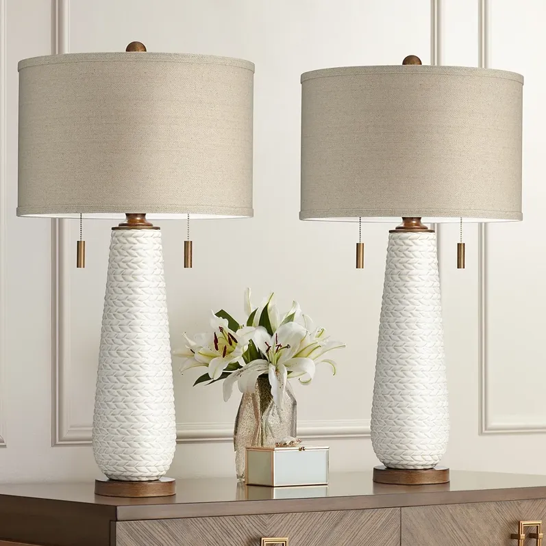 Possini Euro Kingston 32 3/4" White Ceramic Table Lamps Set of 2