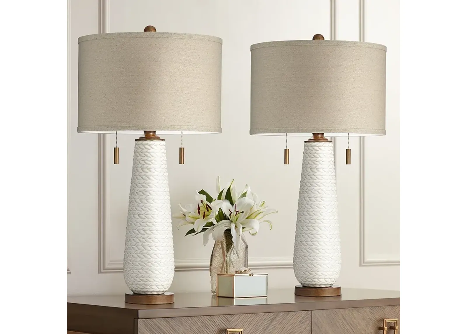 Possini Euro Kingston 32 3/4" White Ceramic Table Lamps Set of 2