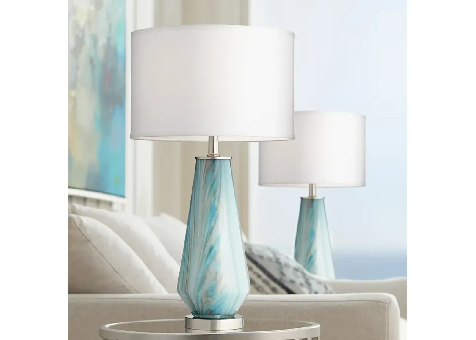 Possini Euro Jaime 26" Blue and Gray Glass Table Lamps Set of 2