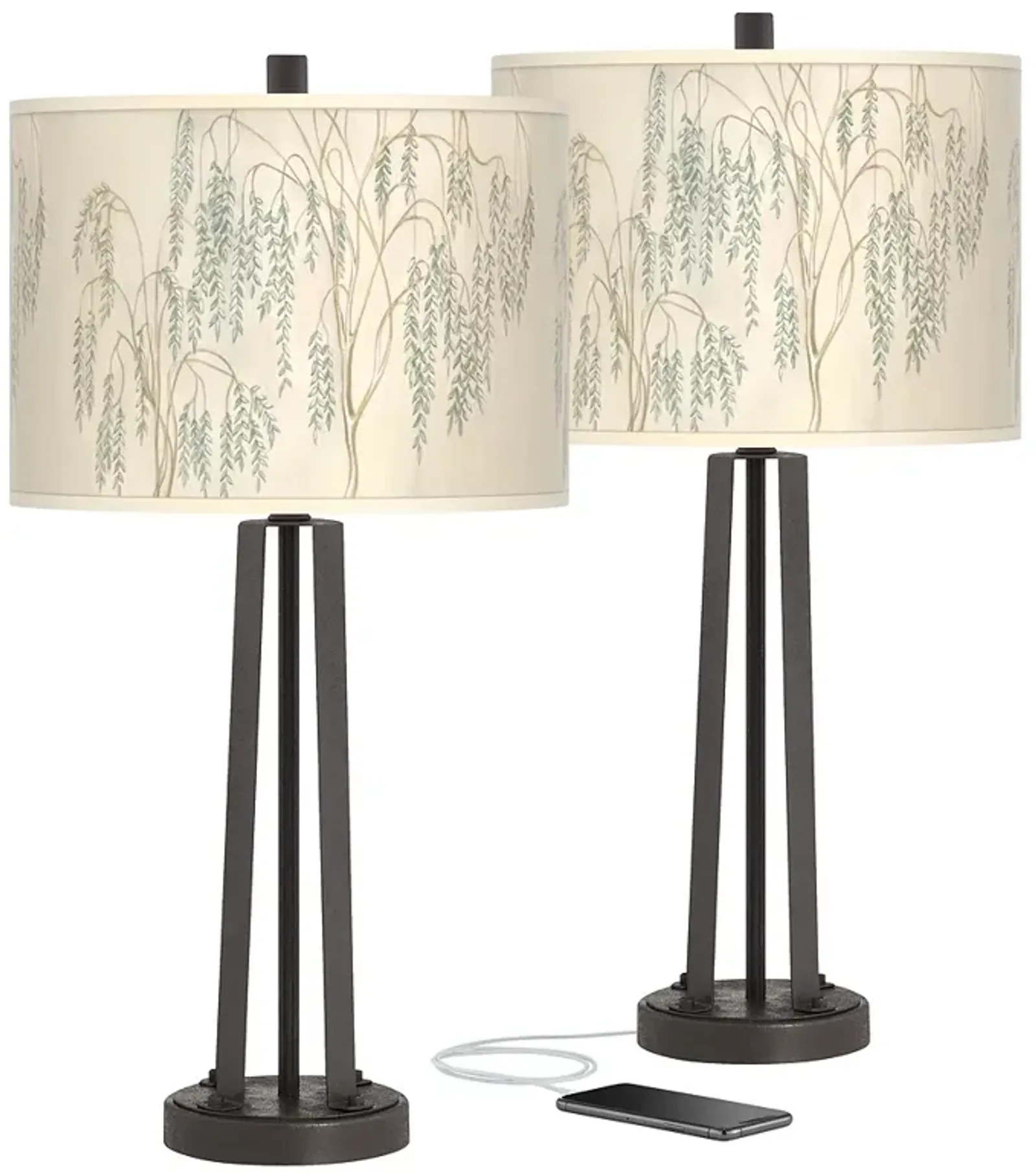 Weeping Willow Susan Dark Bronze USB Table Lamps Set of 2