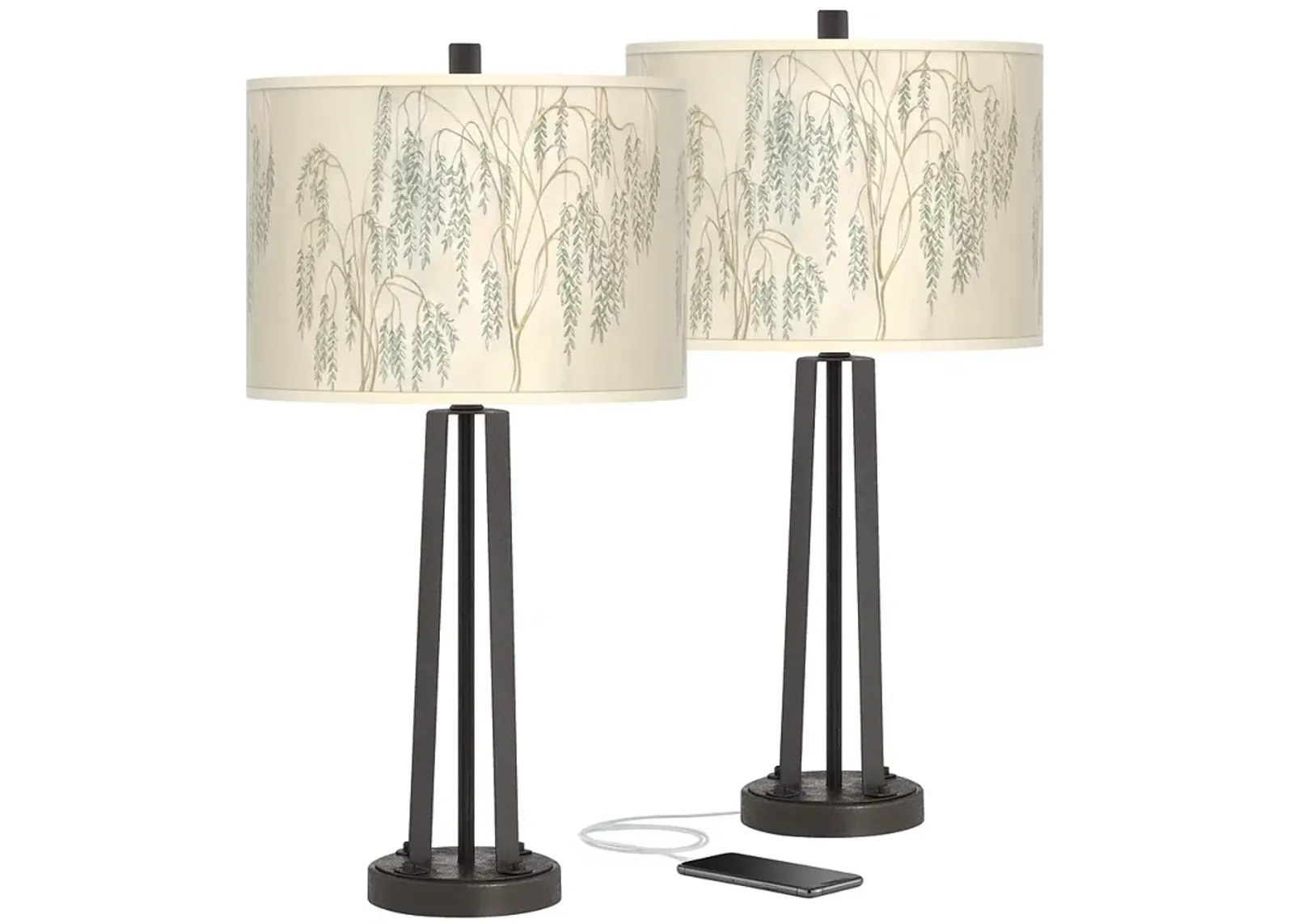 Weeping Willow Susan Dark Bronze USB Table Lamps Set of 2