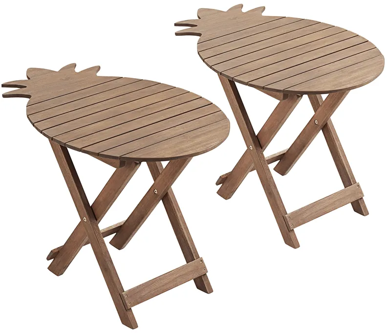 Monterey Pineapple Natural Wood Outdoor Folding Tables Set of 2