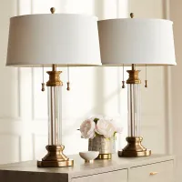 Vienna Full Spectrum Rolland Brass and Glass Column Table Lamps Set of 2