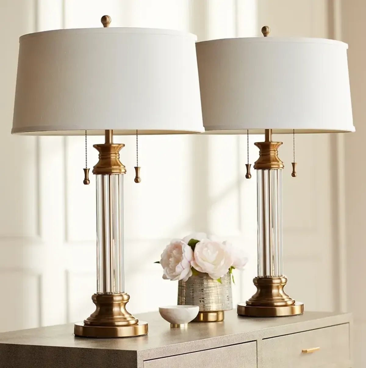 Vienna Full Spectrum Rolland 30" Brass and Glass Table Lamps Set of 2