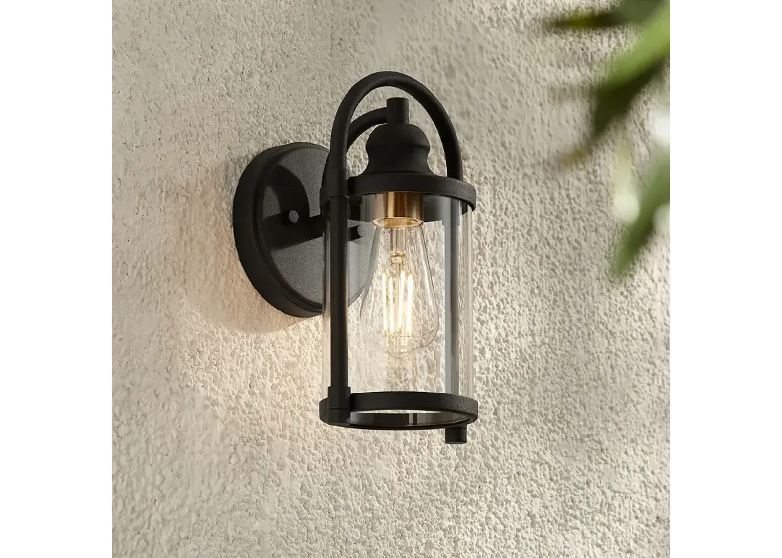 John Timberland Avani 10 1/4" High Black and Brass Outdoor Wall Light