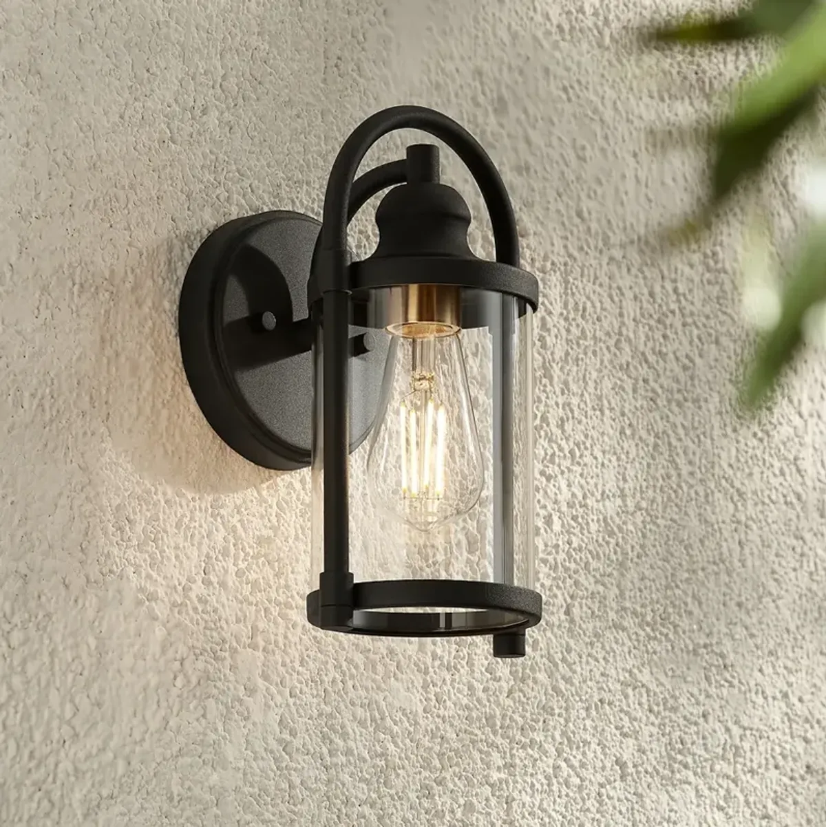 John Timberland Avani 10 1/4" High Black and Brass Outdoor Wall Light