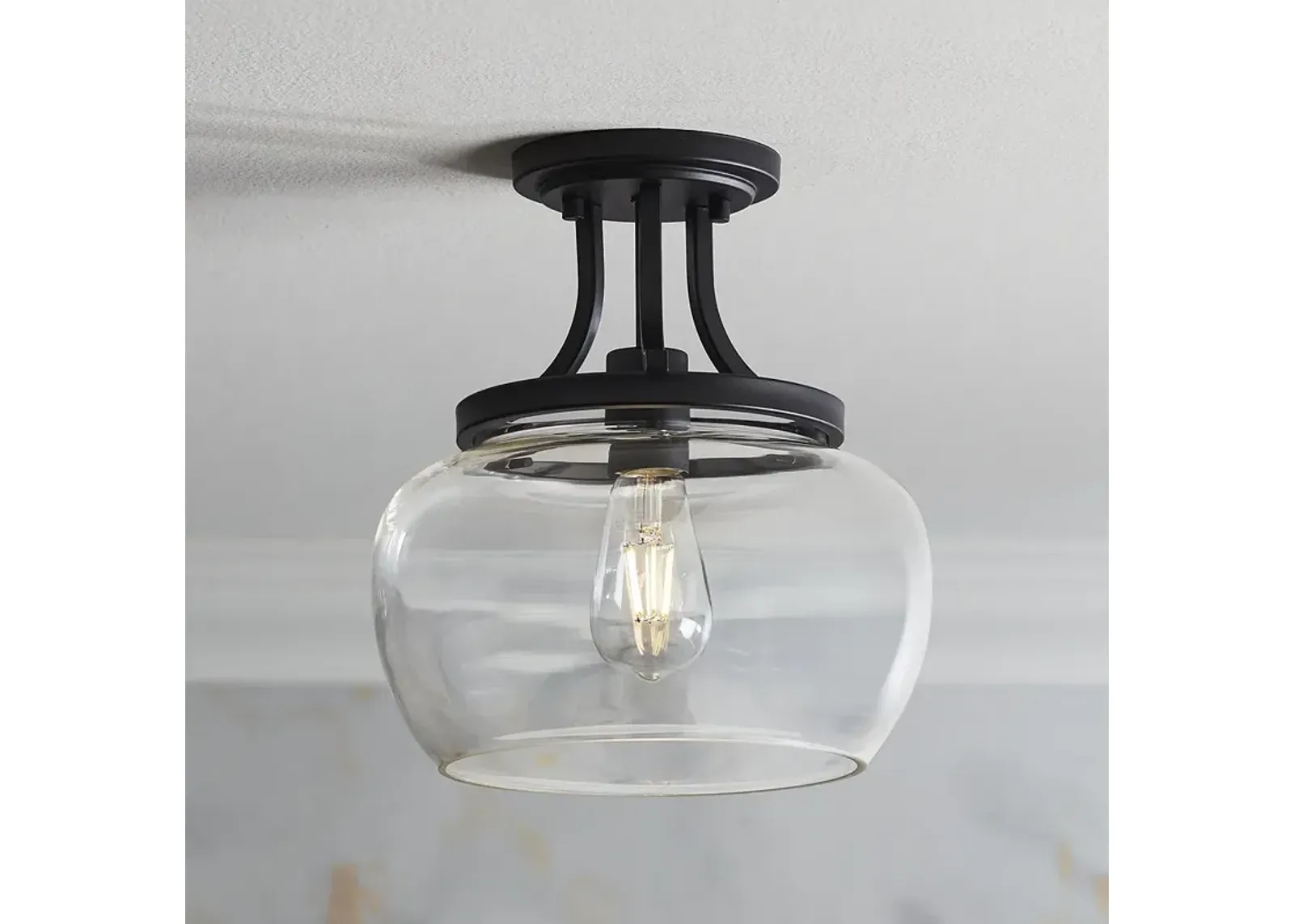 Regency Hill Kristov 10 1/4" Wide Black and Clear Glass Ceiling Light