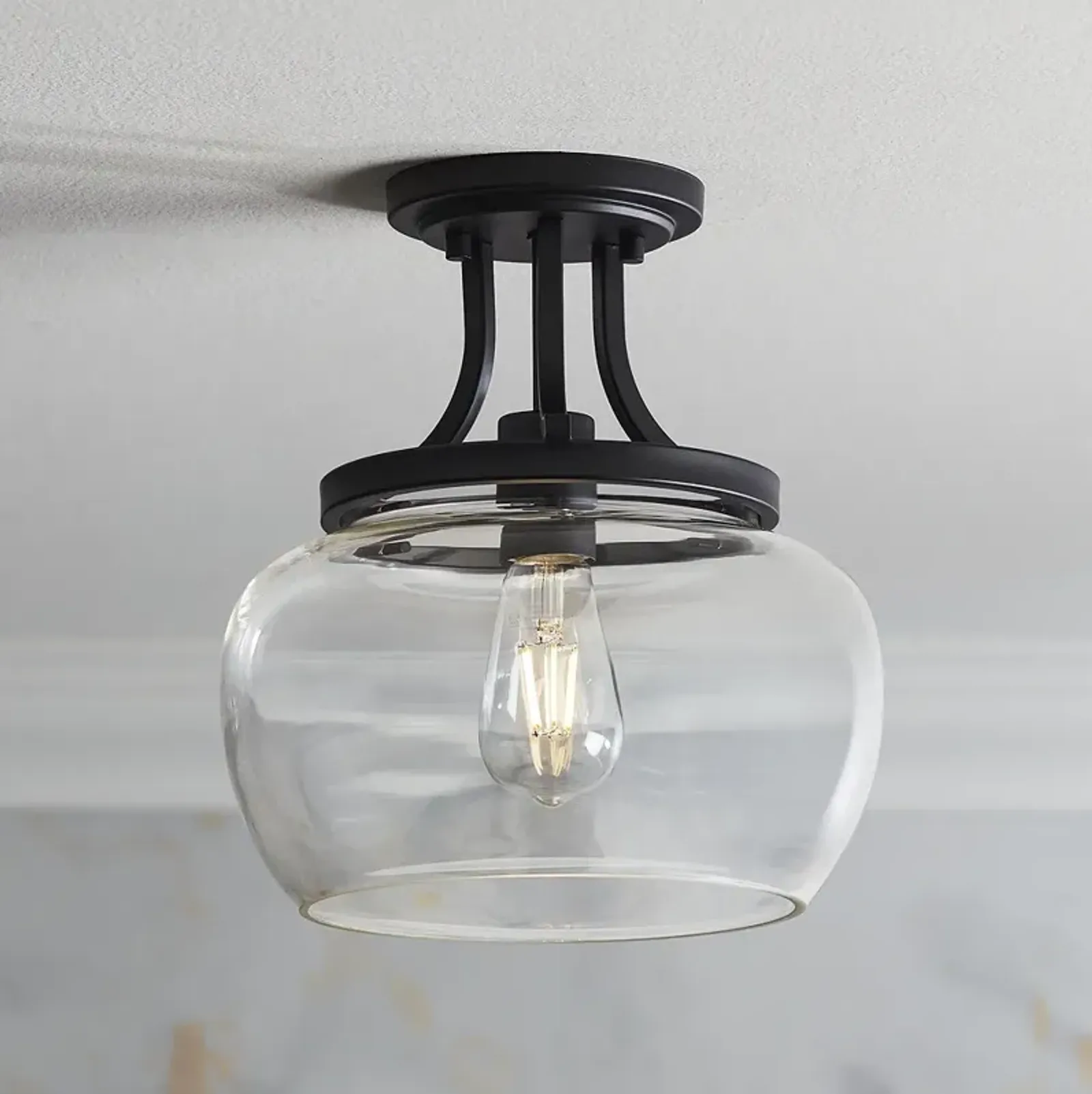 Regency Hill Kristov 10 1/4" Wide Black and Clear Glass Ceiling Light