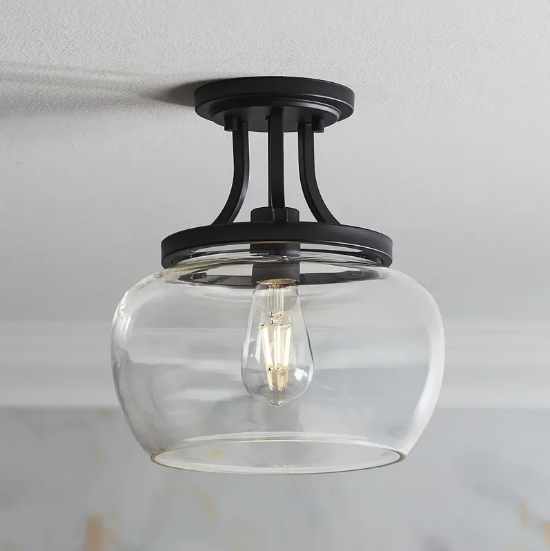 Regency Hill Kristov 10 1/4" Wide Black and Clear Glass Ceiling Light