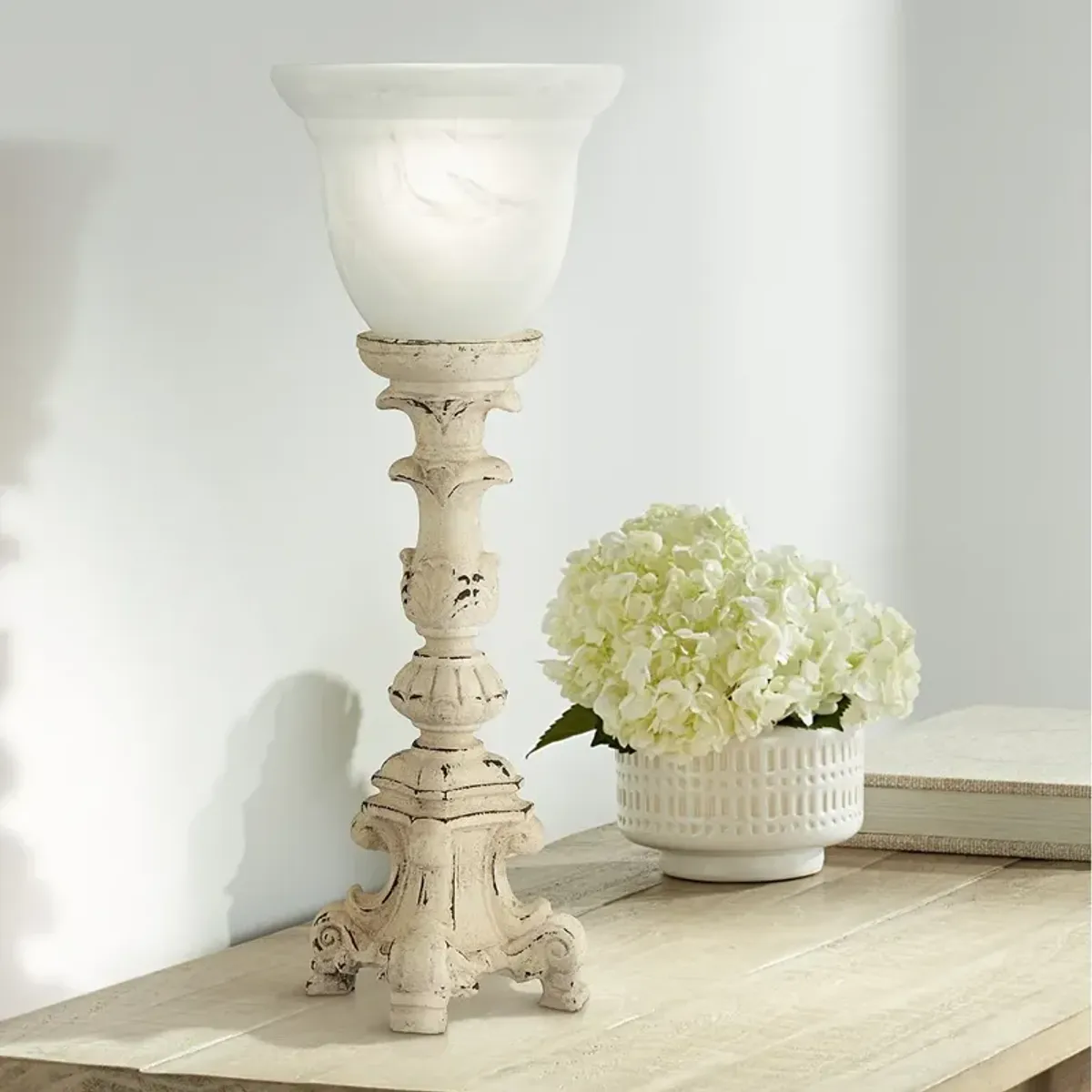 Regency Hill French Candlestick 18" High Lamp with Alabaster Glass