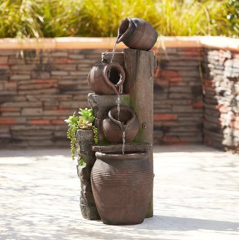 Four Pot 39 1/4" High Terracotta Finish LED Cascading Outdoor Fountain