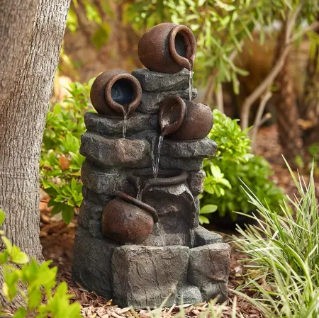 Rustic Pottery 32" High Garden Fountain with LED Lights