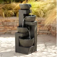 Four Bowl 42" High Gray Cascading Outdoor Fountain with LED Lights