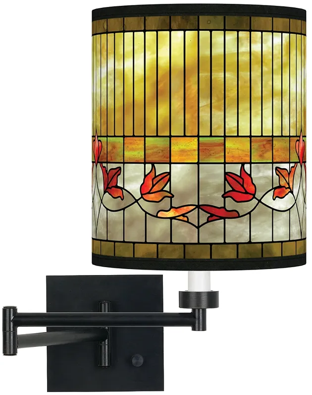 Tiffany-Style Lily Espresso Bronze Swing Arm Wall Lamp